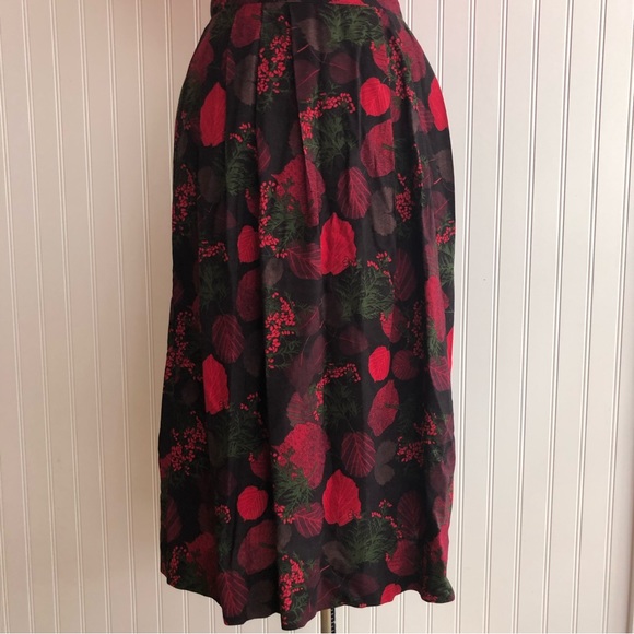Vintage Orvis Pleated Skirt Colorful Botanical Winter Floral Midi Length Pockets - Picture 2 of 15